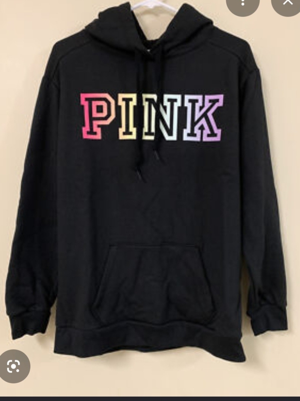 PINK Victoria's Secret Black Hoodie with Rainbow Ombre Lettering